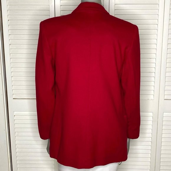 Vintage 90s CASABLANCA Petites Red Wool Blazer Double-Breasted Jacket Gold 4 - Picture 5 of 7